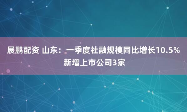 展鹏配资 山东：一季度社融规模同比增长10.5% 新增上市公司3家
